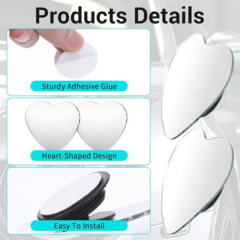 2 Pcs Heart Shaped Blind Spot Mirrors Car Side Mirror Blindspot Universal Fit Adjustabe Angle Convex Rearview Mirror for Enhanced Safety Stick Cute Automotive Exterior Accessories for Cars SUVs Trucks in Kuwait
