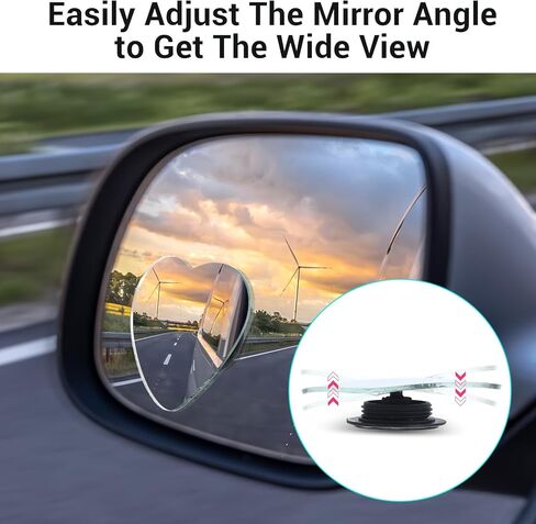 2 Pcs Heart Shaped Blind Spot Mirrors Car Side Mirror Blindspot Universal Fit Adjustabe Angle Convex Rearview Mirror for Enhanced Safety Stick Cute Automotive Exterior Accessories for Cars SUVs Trucks in Kuwait