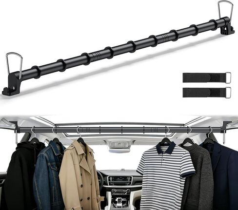 Tanice Clothes Rod for Car, Extendable Alloy Steel Car Clothes Hanger Bar, 30‑62.5in Universal for Car Truck SUV Travel Clothing Storage Organizer in Saudi Arabia