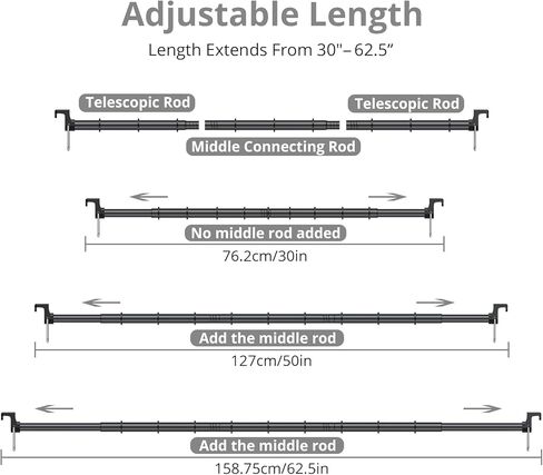 Tanice Clothes Rod for Car, Extendable Alloy Steel Car Clothes Hanger Bar, 30‑62.5in Universal for Car Truck SUV Travel Clothing Storage Organizer in Saudi Arabia