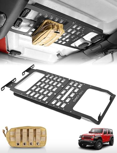 Overhead Molle Panel for Jeep Wrangler JL/JLU & Gladiator JT 2018-2025 2/4 Door Soft Top/Hard Top|No-Drill Rooftop Storage Rack with MOLLE Grid & Included Storage Pouch|44 Lbs Capacity in Saudi Arabia