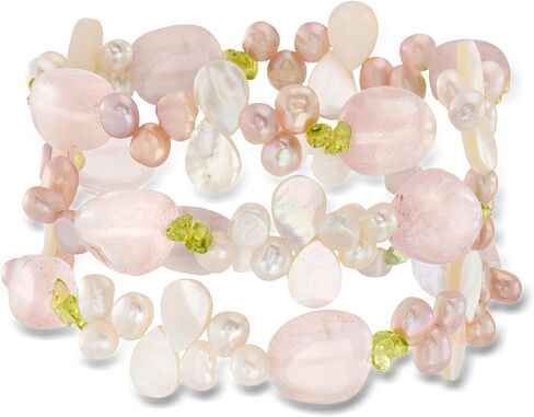 Ross-Simons 4-5mm Multicolored Cultured Pearl and Multi-Gemstone Jewelry Set: 3 Stretch Bracelets. 7 inches in Saudi Arabia