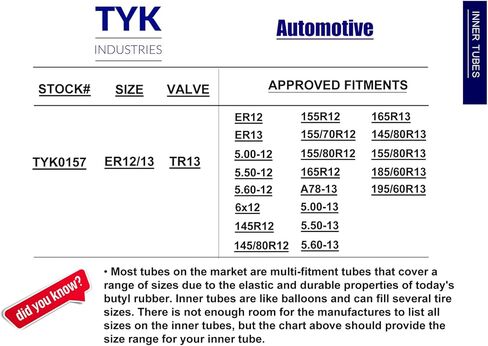 اثنان TYK 155R12 155/80R12 185/60R13 165/70R13 155/80R13 ER12/13 الأنبوب الداخلي للإطار مع TR13 صمام مطاطي قصير ينبع in Kuwait