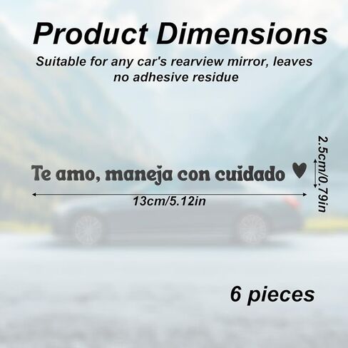 6pcs Te Amo Maneja Con Cuidado Stickers, 13x2cm/5.12x0.79in Spanish I Love You Drive Safe Mirror Waterproof Sticker Motivational Automotive Auto Rearview Rear View Cars Reminder Gift Accessories in Kuwait