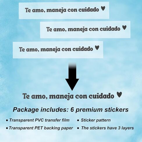6pcs Te Amo Maneja Con Cuidado Stickers, 13x2cm/5.12x0.79in Spanish I Love You Drive Safe Mirror Waterproof Sticker Motivational Automotive Auto Rearview Rear View Cars Reminder Gift Accessories in Kuwait