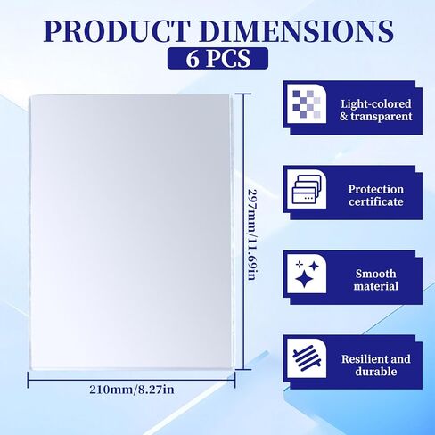 6 Pieces 8.2" x 11.6" A4 Sized Rigid Print Protectors, Clear Hard Plastic Sheet Protectors, Top Loading Plastic Paper Sleeves Cover for Photo Posters Birth Certificates Menu Document Holder (6pcs) in Saudi Arabia