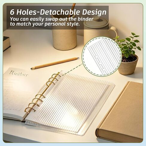 2PCS Clear A5 Binder Cover, Transparent 6 Hole Budget Binder for Office Use, Minimalist Refillable 6 Ring A5 Notebook Cover for Budget Binders, Journals & Office Planners (8.27" x 5.91") in Saudi Arabia