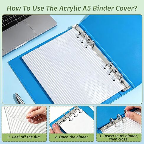 2PCS Clear A5 Binder Cover, Transparent 6 Hole Budget Binder for Office Use, Minimalist Refillable 6 Ring A5 Notebook Cover for Budget Binders, Journals & Office Planners (8.27" x 5.91") in Saudi Arabia