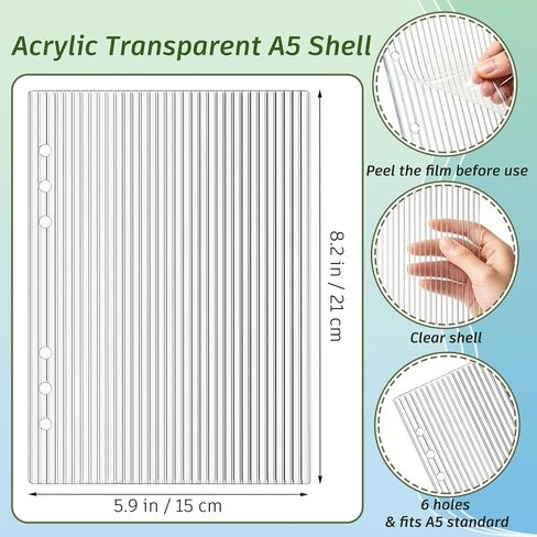 2PCS Clear A5 Binder Cover, Transparent 6 Hole Budget Binder for Office Use, Minimalist Refillable 6 Ring A5 Notebook Cover for Budget Binders, Journals & Office Planners (8.27" x 5.91") in Saudi Arabia