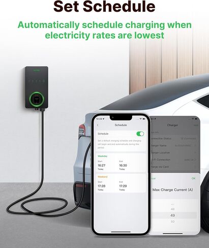 شاحن Autel Home Level 2 EV يصل إلى 40 أمبير، 240 فولت، محطة شحن كهربائية سريعة داخلية/خارجية مع كابل مرن بطول 25 قدم، قابس NEMA 14-50، رمادي داكن in Kuwait