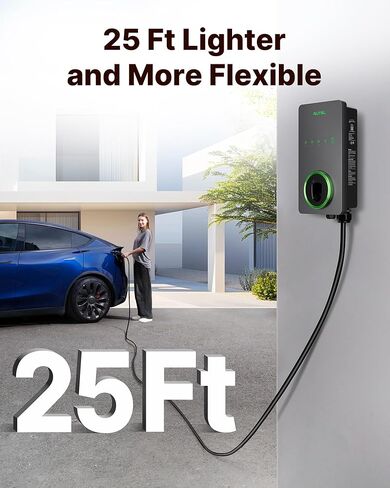 شاحن Autel Home Level 2 EV يصل إلى 40 أمبير، 240 فولت، محطة شحن كهربائية سريعة داخلية/خارجية مع كابل مرن بطول 25 قدم، قابس NEMA 14-50، رمادي داكن in Kuwait