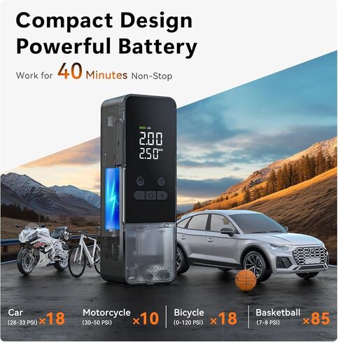 CYCPLUS DC/AC 2-in-1 Tire Inflator Portable Air Compressor,12V, Auto Shut-Off,Max 150 PSI Portable Air Pump Digital Tire Pressure Gauge Electric Bike Pump for Car Motorcycle Bike with LED Light in Saudi Arabia