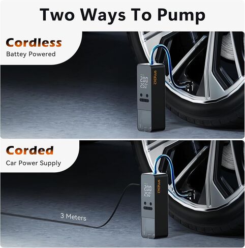 CYCPLUS DC/AC 2-in-1 Tire Inflator Portable Air Compressor,12V, Auto Shut-Off,Max 150 PSI Portable Air Pump Digital Tire Pressure Gauge Electric Bike Pump for Car Motorcycle Bike with LED Light in Saudi Arabia
