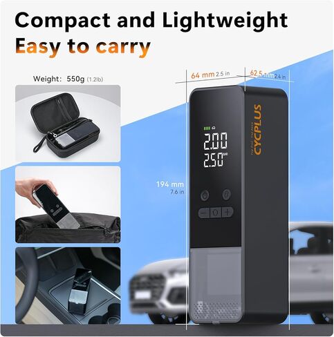 CYCPLUS DC/AC 2-in-1 Tire Inflator Portable Air Compressor,12V, Auto Shut-Off,Max 150 PSI Portable Air Pump Digital Tire Pressure Gauge Electric Bike Pump for Car Motorcycle Bike with LED Light in Saudi Arabia