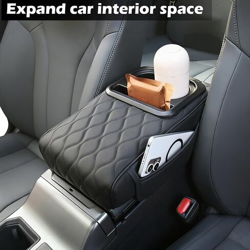 Upgraded Heightening Cup Holder Car Center Console Cover, Leather Car Armrest Cover Cushion with 2 Storage Bags,Car Armrest Storage Box Interior Accessories for Most Vehicles (Black) in Saudi Arabia