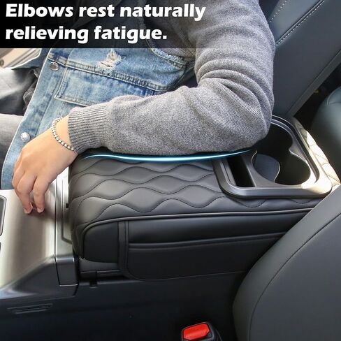 Upgraded Heightening Cup Holder Car Center Console Cover, Leather Car Armrest Cover Cushion with 2 Storage Bags,Car Armrest Storage Box Interior Accessories for Most Vehicles (Black) in Saudi Arabia