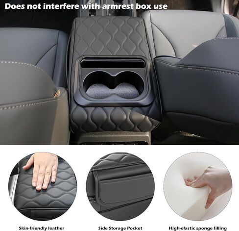 Upgraded Heightening Cup Holder Car Center Console Cover, Leather Car Armrest Cover Cushion with 2 Storage Bags,Car Armrest Storage Box Interior Accessories for Most Vehicles (Black) in Saudi Arabia