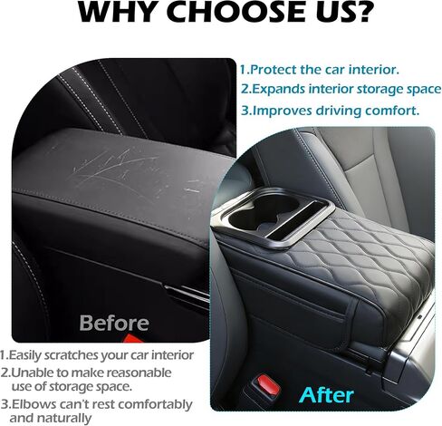 Upgraded Heightening Cup Holder Car Center Console Cover, Leather Car Armrest Cover Cushion with 2 Storage Bags,Car Armrest Storage Box Interior Accessories for Most Vehicles (Black) in Saudi Arabia