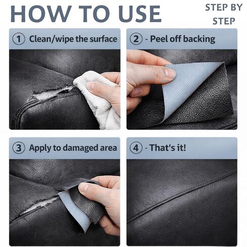 SAVUK Leather Repair Patch,4 x 63 Inches self Adhesive Vinyl Leather Repair Kit for Car Seat, Chairs, Couch, Sofa, Boat Black (Black) in Kuwait