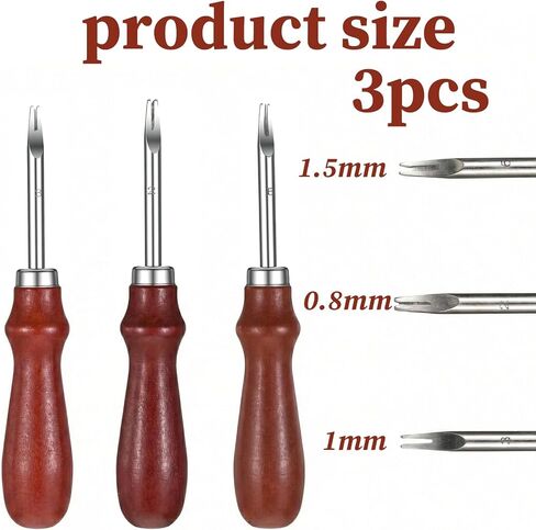 3 PCS Leather Edge Bevelers Leather Burnishing Tool Leathers Beveler Tool with Wooden Handle Edge Skiving Beveler for DIY Leathercraft Working (1.5 mm, 1.0 mm, 0.8 mm) in Saudi Arabia