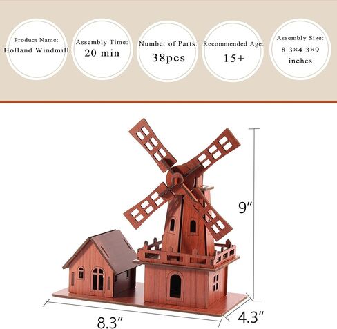 3D Puzzles for Adults, Log Cabin DIY Wooden House Model Kits for Adults to Build, Country Cottage Building Model, 3D Jigsaw Brain Teaser Puzzle, Dollhouse (Holland Windmill) in Saudi Arabia