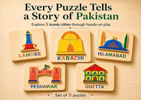 Wooden Montessori Puzzle Set, 5-Piece Educational Toy for Toddlers Ages 2–5, Pakistan Landmarks Puzzle for Cultural Learning, Fine Motor Skills, Screen-Free Play, Toddler Gift in Kuwait