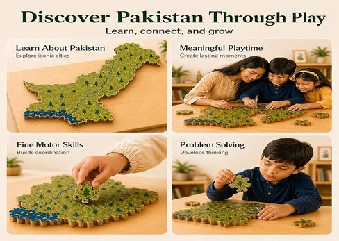 Wooden Montessori Puzzle Set, 5-Piece Educational Toy for Toddlers Ages 2–5, Pakistan Landmarks Puzzle for Cultural Learning, Fine Motor Skills, Screen-Free Play, Toddler Gift in Kuwait