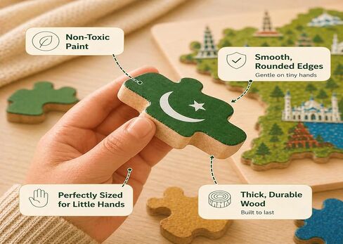Wooden Montessori Puzzle Set, 5-Piece Educational Toy for Toddlers Ages 2–5, Pakistan Landmarks Puzzle for Cultural Learning, Fine Motor Skills, Screen-Free Play, Toddler Gift in Kuwait