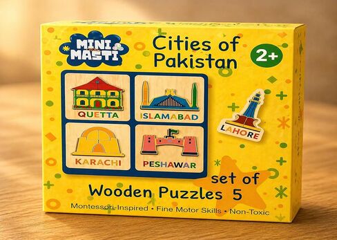 Wooden Montessori Puzzle Set, 5-Piece Educational Toy for Toddlers Ages 2–5, Pakistan Landmarks Puzzle for Cultural Learning, Fine Motor Skills, Screen-Free Play, Toddler Gift in Kuwait