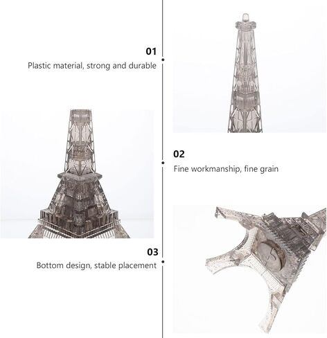 3D Transparent Eiffel Tower Puzzle Crystal Jigsaw Puzzle Eiffel Jigsaw Pieces Building Blocks Brain Teaser Educational Children Early Learning Grey in Kuwait