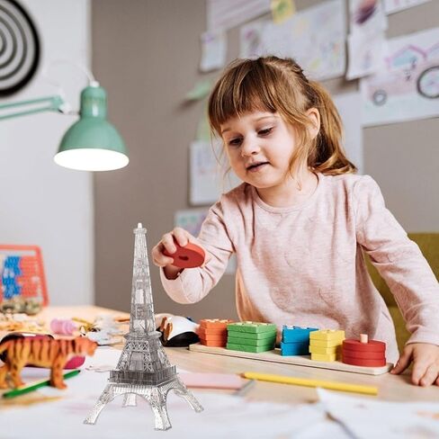 3D Transparent Eiffel Tower Puzzle Crystal Jigsaw Puzzle Eiffel Jigsaw Pieces Building Blocks Brain Teaser Educational Children Early Learning Grey in Kuwait