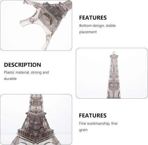 3D Transparent Eiffel Tower Puzzle Crystal Jigsaw Puzzle Eiffel Jigsaw Pieces Building Blocks Brain Teaser Educational Children Early Learning Grey in Kuwait