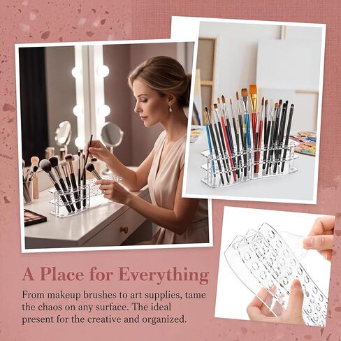 3 Pack Acrylic Pen Holder, 26-Slot Clear Pencil Display Stand, Eyebrow Pen Stands, Makeup Brush Rack Organizer, Art Brush Desk Stand Organizer for Home, Store, School Office Supplies in Saudi Arabia