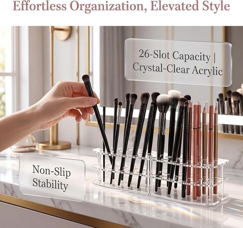 3 Pack Acrylic Pen Holder, 26-Slot Clear Pencil Display Stand, Eyebrow Pen Stands, Makeup Brush Rack Organizer, Art Brush Desk Stand Organizer for Home, Store, School Office Supplies in Saudi Arabia