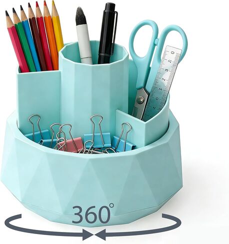 360° Rotating Pen Holder, Large Capacity Pencil Organizer with 4 Compartments for Office and Art Supplies (White) in Saudi Arabia