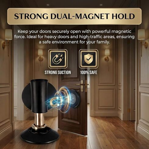 2026 New Magnetic Door Wedge Stopper, No-Drill Invisible Door Stop for Bottom of Door, Heavy Duty Wall & Floor Mount Door Holder (1 Piece, Black) in Saudi Arabia