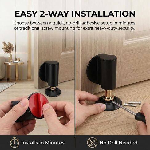 2026 New Magnetic Door Wedge Stopper, No-Drill Invisible Door Stop for Bottom of Door, Heavy Duty Wall & Floor Mount Door Holder (1 Piece, Black) in Saudi Arabia