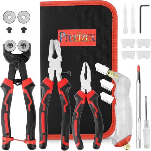 Stained Glass Tools Glass Cutting Tool Kit Glass Cutter 2-20MM 8 Inch Tile Nippers Glass Running Pliers with Curved Jaws 6 Inch Breaker Grozer Pliers Perfect for Stained Glass Tiles Mosaic Cutting in Saudi Arabia