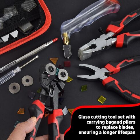 Stained Glass Tools Glass Cutting Tool Kit Glass Cutter 2-20MM 8 Inch Tile Nippers Glass Running Pliers with Curved Jaws 6 Inch Breaker Grozer Pliers Perfect for Stained Glass Tiles Mosaic Cutting in Saudi Arabia