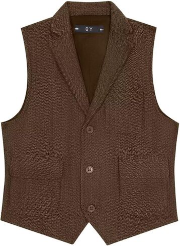 Retro Tweed Boys Vest Herringbone Formal Vest for Kids Wedding Prom Outfit Notch Lapel Slim Fit Waistcoat in Saudi Arabia