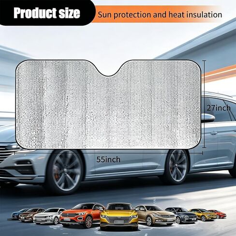 Car Windshield Sun Shade, Double Thickening Bubble Sun Shade, Foldable Front Window Sunshade with Suction Cups, UV-Blocking Sun Visor, Keeps Vehicle Cool for Most Cars SUVs (55"x27.5") in Saudi Arabia
