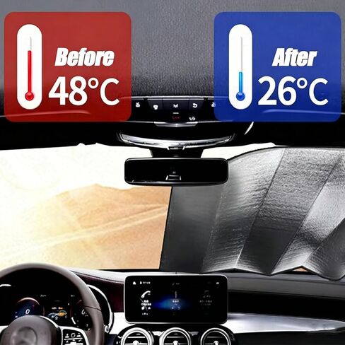 Car Windshield Sun Shade, Double Thickening Bubble Sun Shade, Foldable Front Window Sunshade with Suction Cups, UV-Blocking Sun Visor, Keeps Vehicle Cool for Most Cars SUVs (55"x27.5") in Saudi Arabia