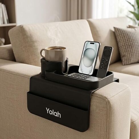 YOLAH Couch Cup Holder for Sofa Armrest, Silicone Couch Caddy Organizer Tray with Cup Holder, Remote Control & Phone Holder, Non-Slip Sofa Armrest Tray for Drinks, Snacks, Heat Resistant (Gray) in Saudi Arabia
