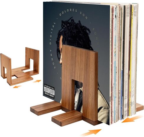 QUALLON Adjustable Vinyl Record Holder Solid Acacia Wood, 20–60 LP Upright Storage Stand with Now Playing Display, Modern Wooden Vinyl Record Storage Organizer for Home Desktop Office in Saudi Arabia