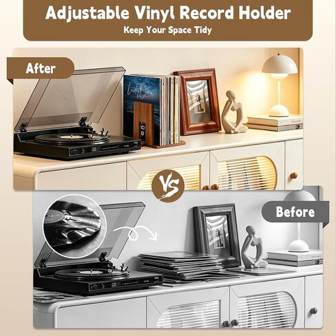 QUALLON Adjustable Vinyl Record Holder Solid Acacia Wood, 20–60 LP Upright Storage Stand with Now Playing Display, Modern Wooden Vinyl Record Storage Organizer for Home Desktop Office in Saudi Arabia