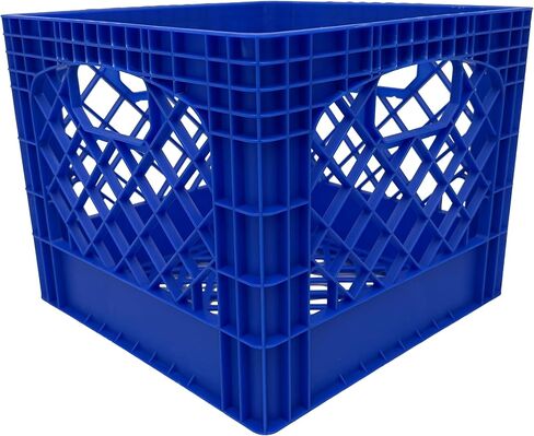 2 Pack Milk Crate, Durable Stackable Plastic Storage Bin with Open Grid Design & Built-In Handles for Home, Office & Garage, 16 Qt, Blue in Saudi Arabia