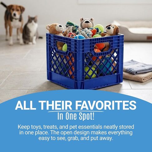 2 Pack Milk Crate, Durable Stackable Plastic Storage Bin with Open Grid Design & Built-In Handles for Home, Office & Garage, 16 Qt, Blue in Saudi Arabia