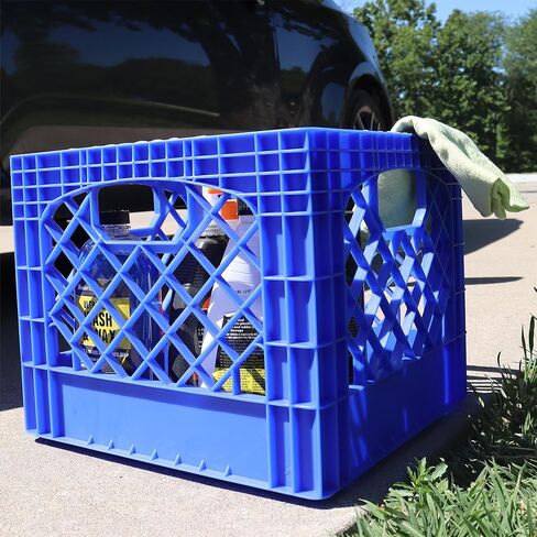 2 Pack Milk Crate, Durable Stackable Plastic Storage Bin with Open Grid Design & Built-In Handles for Home, Office & Garage, 16 Qt, Blue in Saudi Arabia