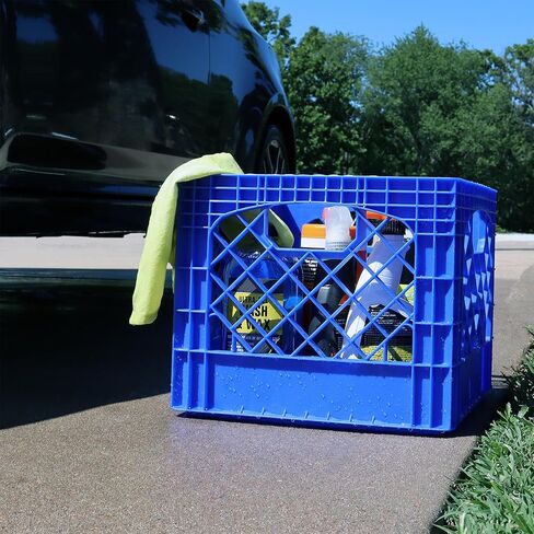 2 Pack Milk Crate, Durable Stackable Plastic Storage Bin with Open Grid Design & Built-In Handles for Home, Office & Garage, 16 Qt, Blue in Saudi Arabia