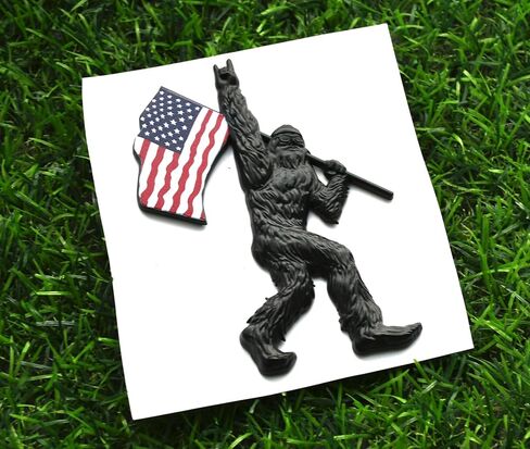 1x Sasquatch Car Badge Emblem Fishing USA Flag Decal Compatible with Ford Bronco Universal Car Truck SUV (Colorful USA Flag-Matte Black) in Saudi Arabia